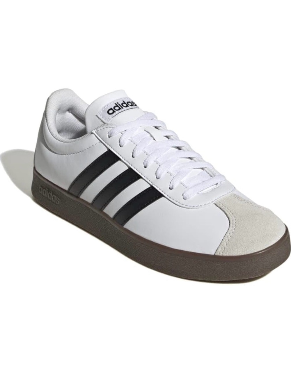 adidas White Sneakers with Black Stripes and Gum Sole